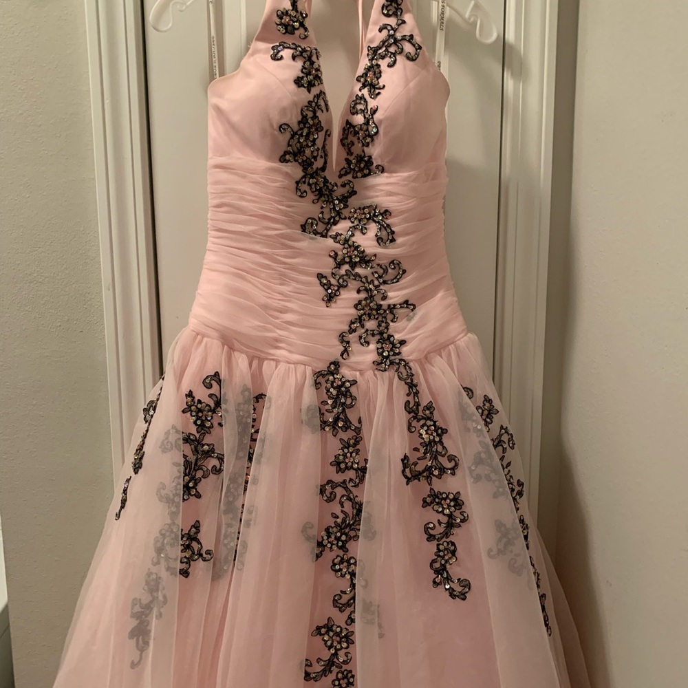 Elegant Pink and Black Precious Formals Dress Size 4